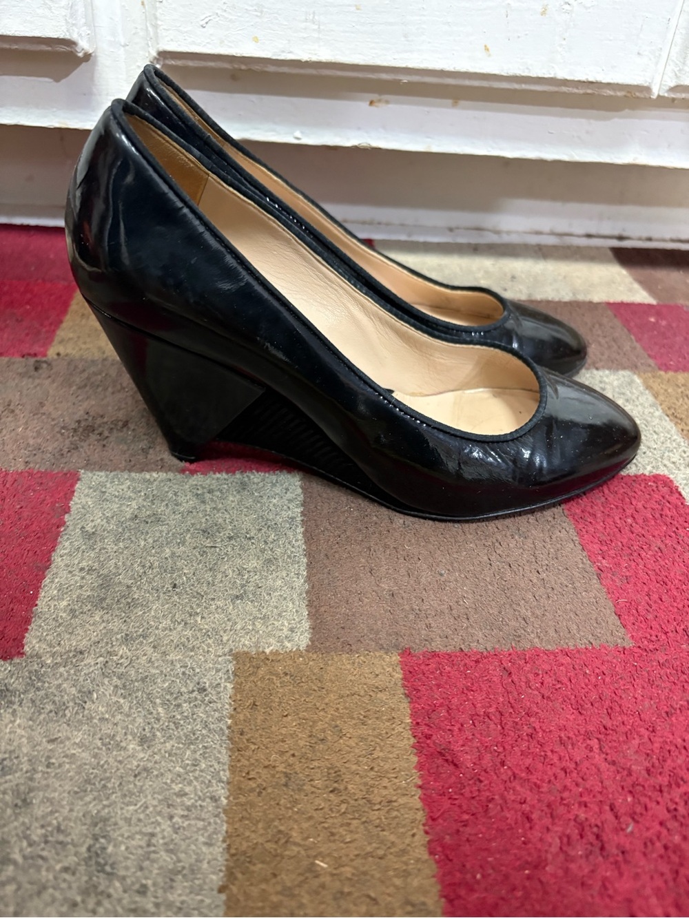 Fendi Women’s Black Patent Leather Wedge Pumps Dress Heels